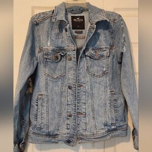 Hollister Womens Flex Denim Jean Jacket Destroyed Cotton Spandex S